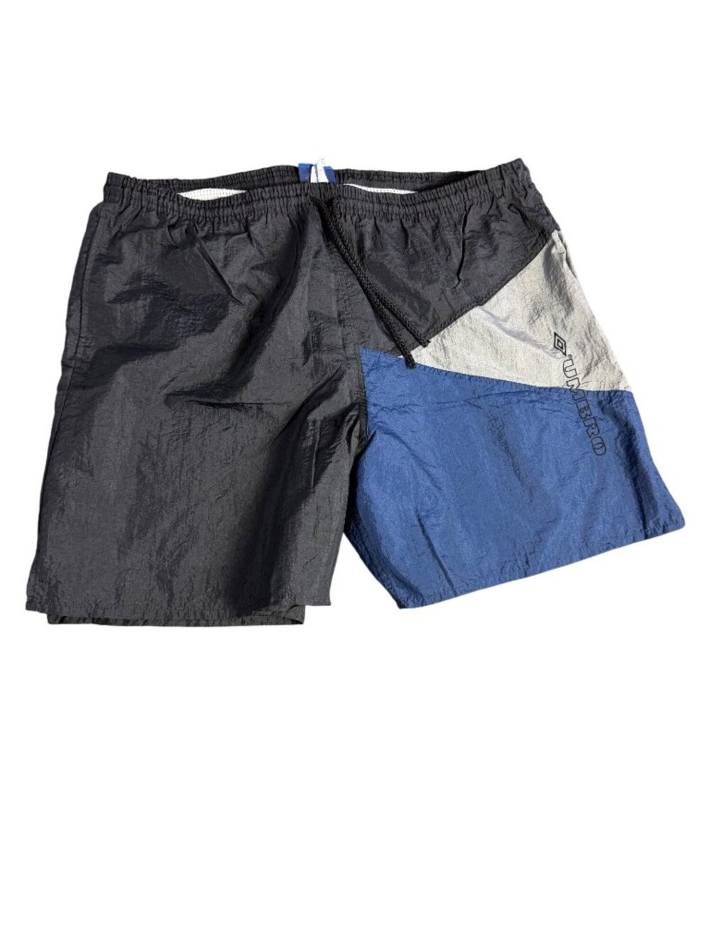 Umbro Colorblock Vintage Nylon Swim Shorts XL Black Blue Gray